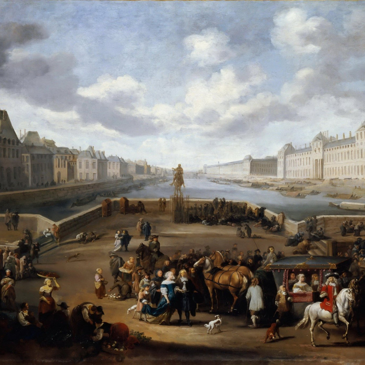 People Oil Painting - Paris River Scene with Figures - Oil Painting Haven