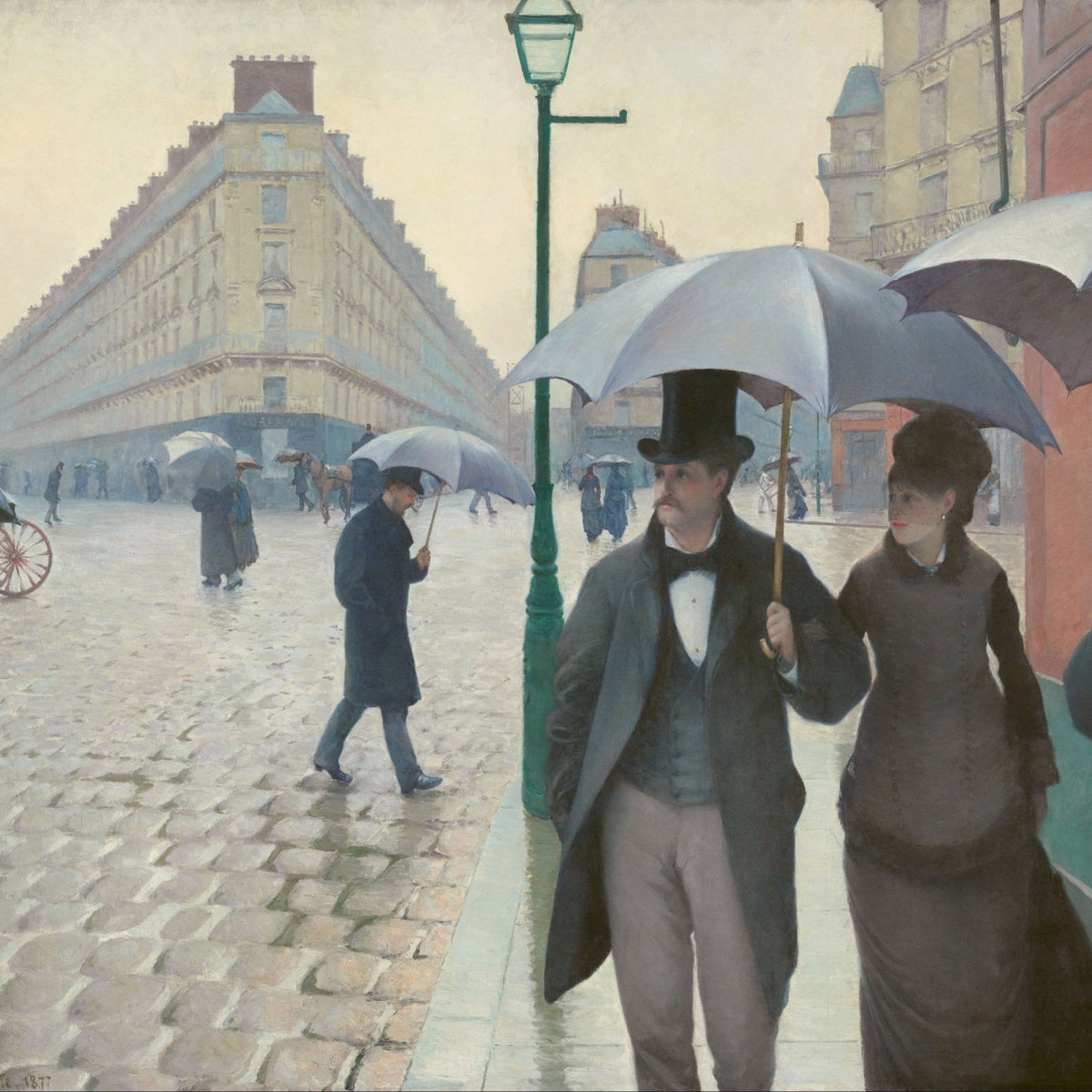 People Oil Painting - Paris Street in Rain with Umbrellas - Oil Painting Haven