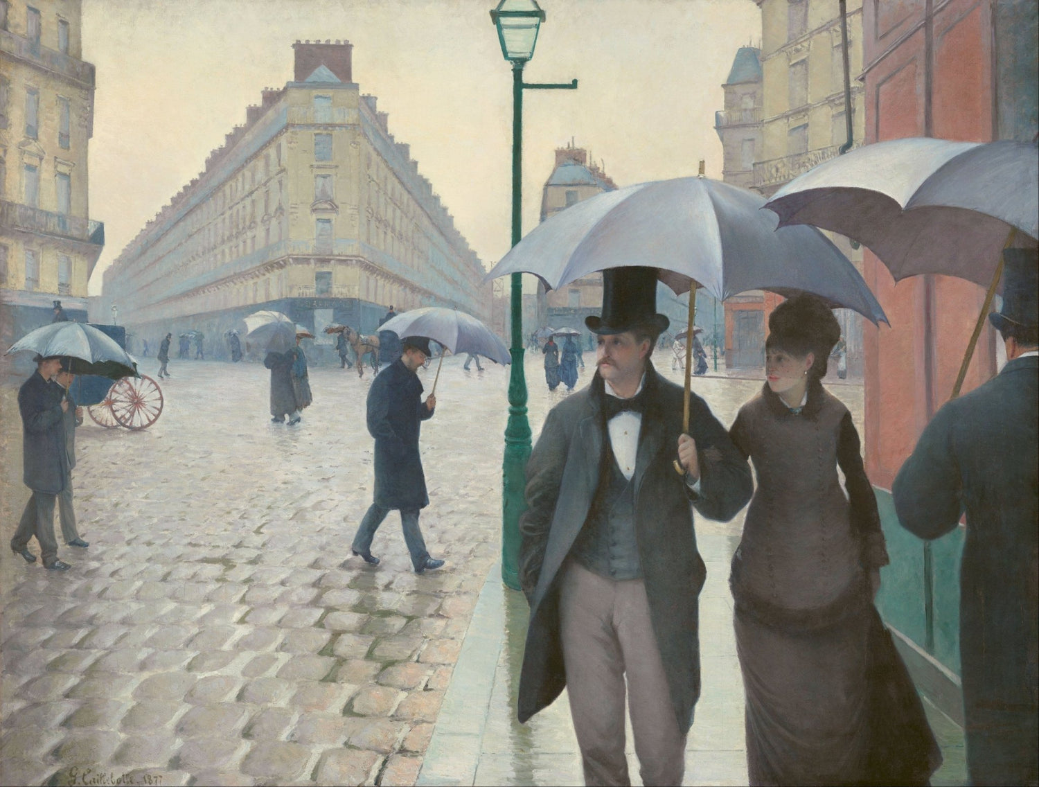 People Oil Painting - Paris Street in Rain with Umbrellas - Oil Painting Haven