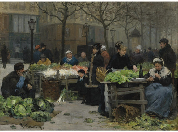 People Oil Painting - Paris Street Market Vegetable Scene - Oil Painting Haven