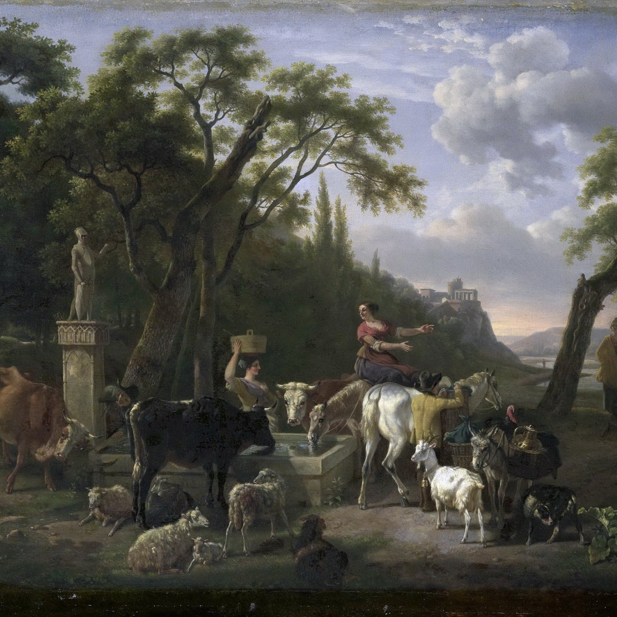 People Oil Painting - Pastoral Herdsmen with Animals Landscape - Oil Painting Haven
