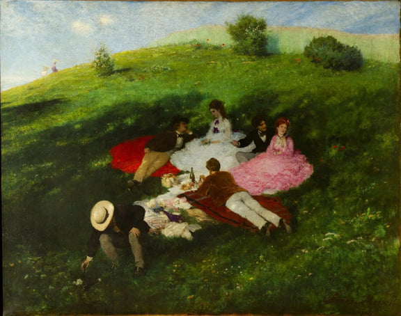 People Oil Painting - Picnic Scene on Grassy Hill - Oil Painting Haven