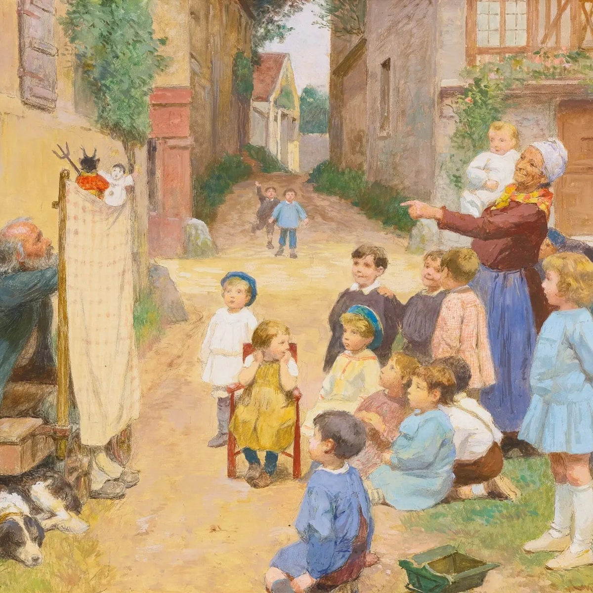 People Oil Painting - Puppet Show with Children - Oil Painting Haven