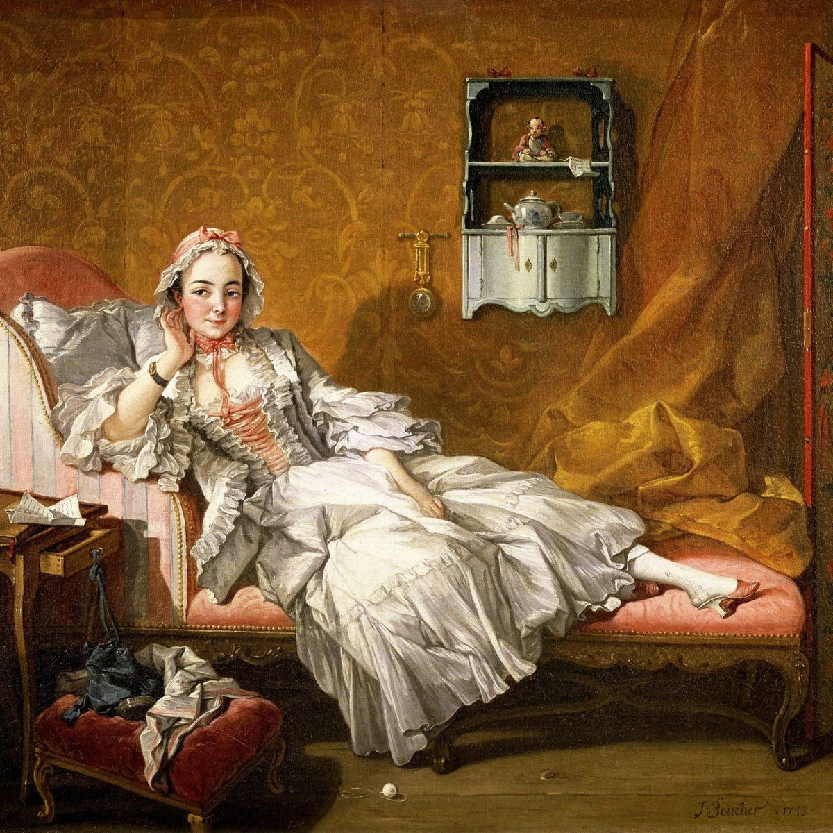 People Oil Painting - Reclining Lady in Elegant Rococo Room - Oil Painting Haven