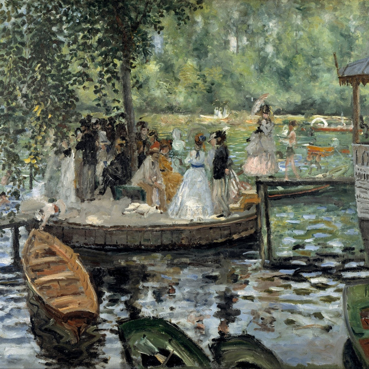 People Oil Painting - Riverside Leisure Scene with Boating - Oil Painting Haven