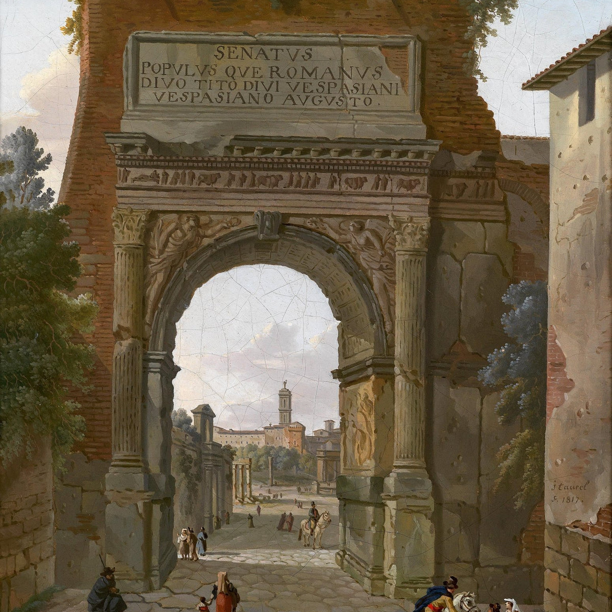 People Oil Painting - Roman Arch Street Scene with Figures - Oil Painting Haven