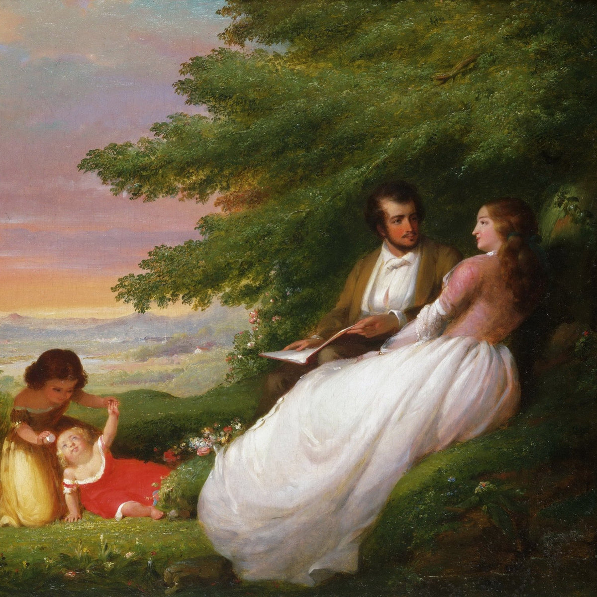 People Oil Painting - Romantic Couple and Children in Garden - Oil Painting Haven