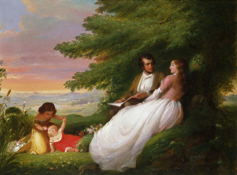 People Oil Painting - Romantic Couple and Children in Garden - Oil Painting Haven