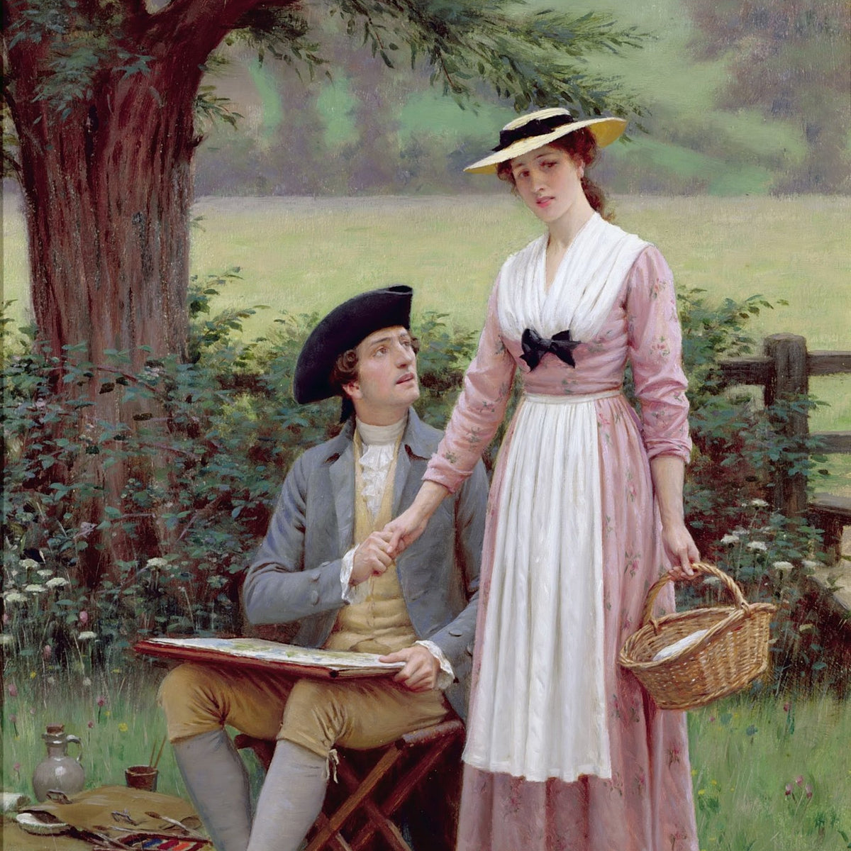 People Oil Painting - Romantic Couple in Countryside Scene - Oil Painting Haven