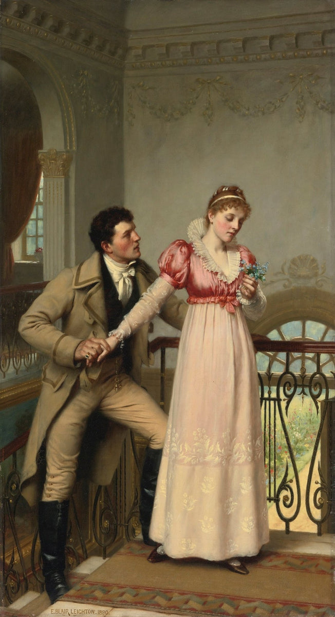 People Oil Painting - Romantic Couple on Balcony Interior - Oil Painting Haven
