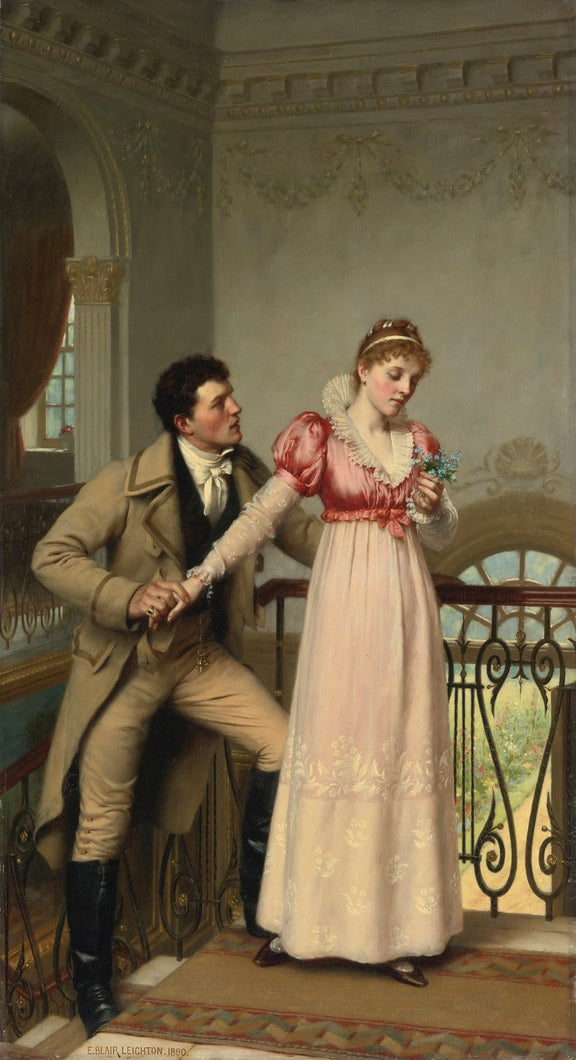 People Oil Painting - Romantic Couple on Balcony Interior - Oil Painting Haven