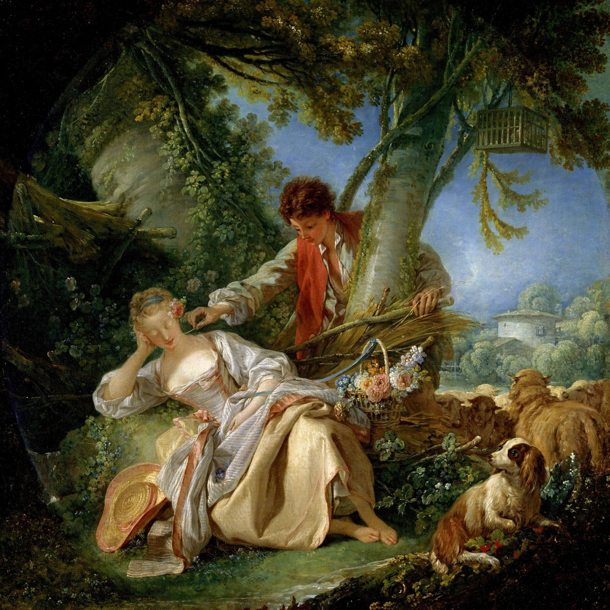 People Oil Painting - Romantic Pastoral Couple in Garden - Oil Painting Haven