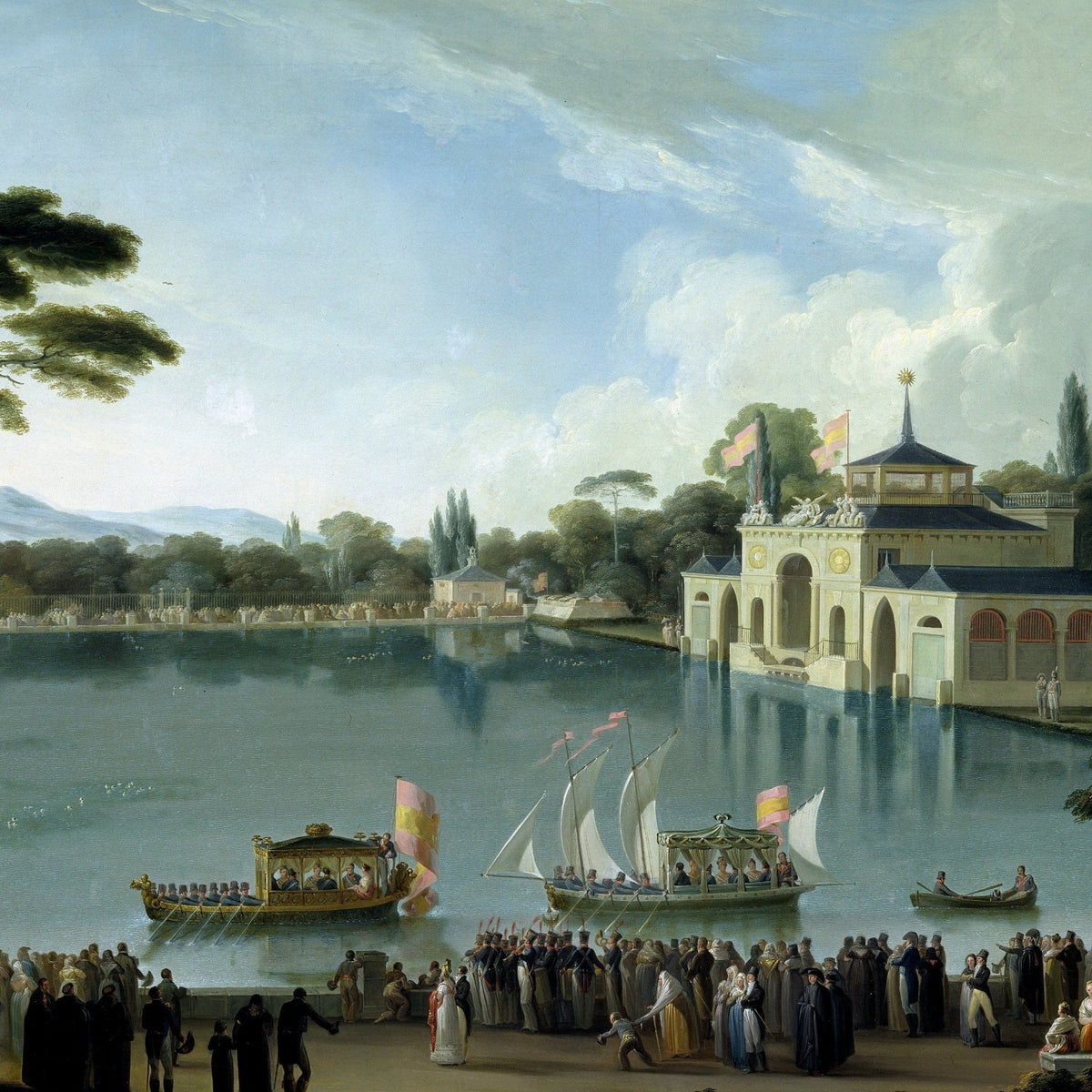 People Oil Painting - Royal Boat Festival by Lakeside Pavilion - Oil Painting Haven