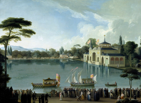 People Oil Painting - Royal Boat Festival by Lakeside Pavilion - Oil Painting Haven