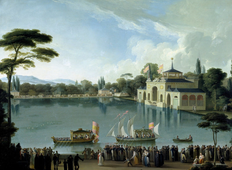 People Oil Painting - Royal Boat Festival by Lakeside Pavilion - Oil Painting Haven