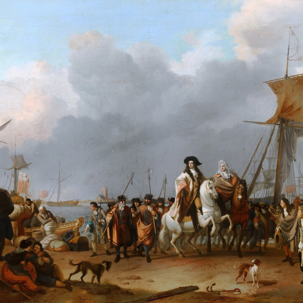 People Oil Painting - Royal Harbor Procession with Horsemen - Oil Painting Haven