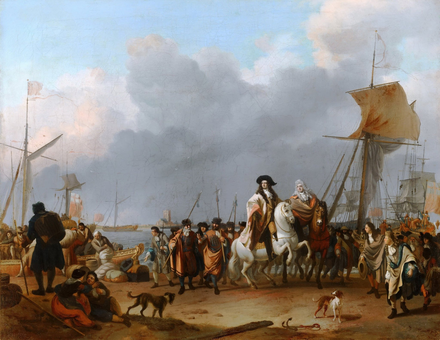 People Oil Painting - Royal Harbor Procession with Horsemen - Oil Painting Haven