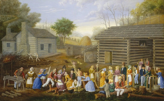 People Oil Painting - Rural Community Scene with Activities - Oil Painting Haven