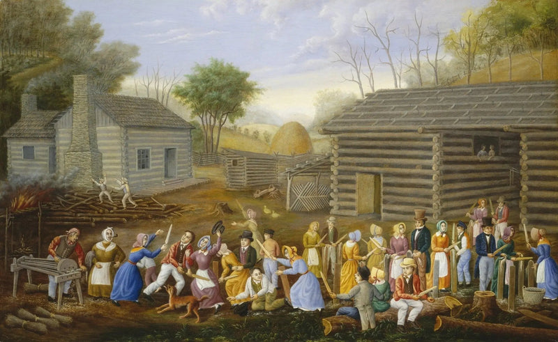 People Oil Painting - Rural Community Scene with Activities - Oil Painting Haven