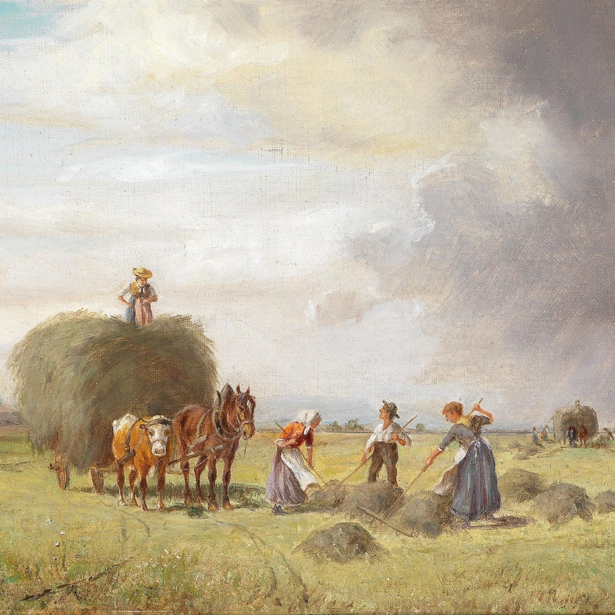 People Oil Painting - Rural Harvest Scene with Farmers - Oil Painting Haven
