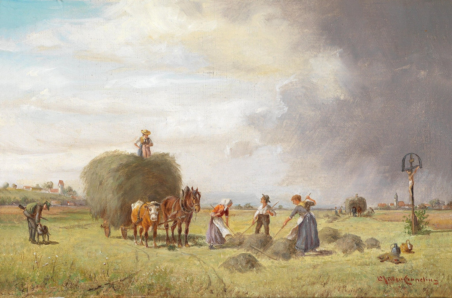 People Oil Painting - Rural Harvest Scene with Farmers - Oil Painting Haven