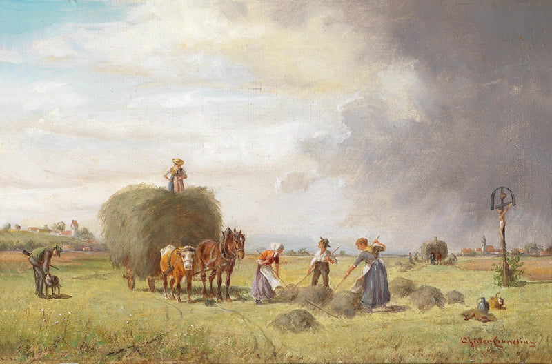 People Oil Painting - Rural Harvest Scene with Farmers - Oil Painting Haven