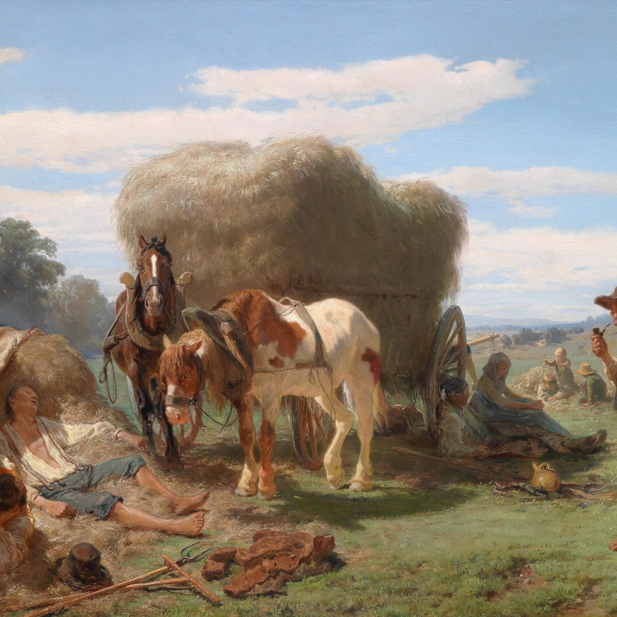 People Oil Painting - Rural Harvest Scene with Horses and Workers - Oil Painting Haven