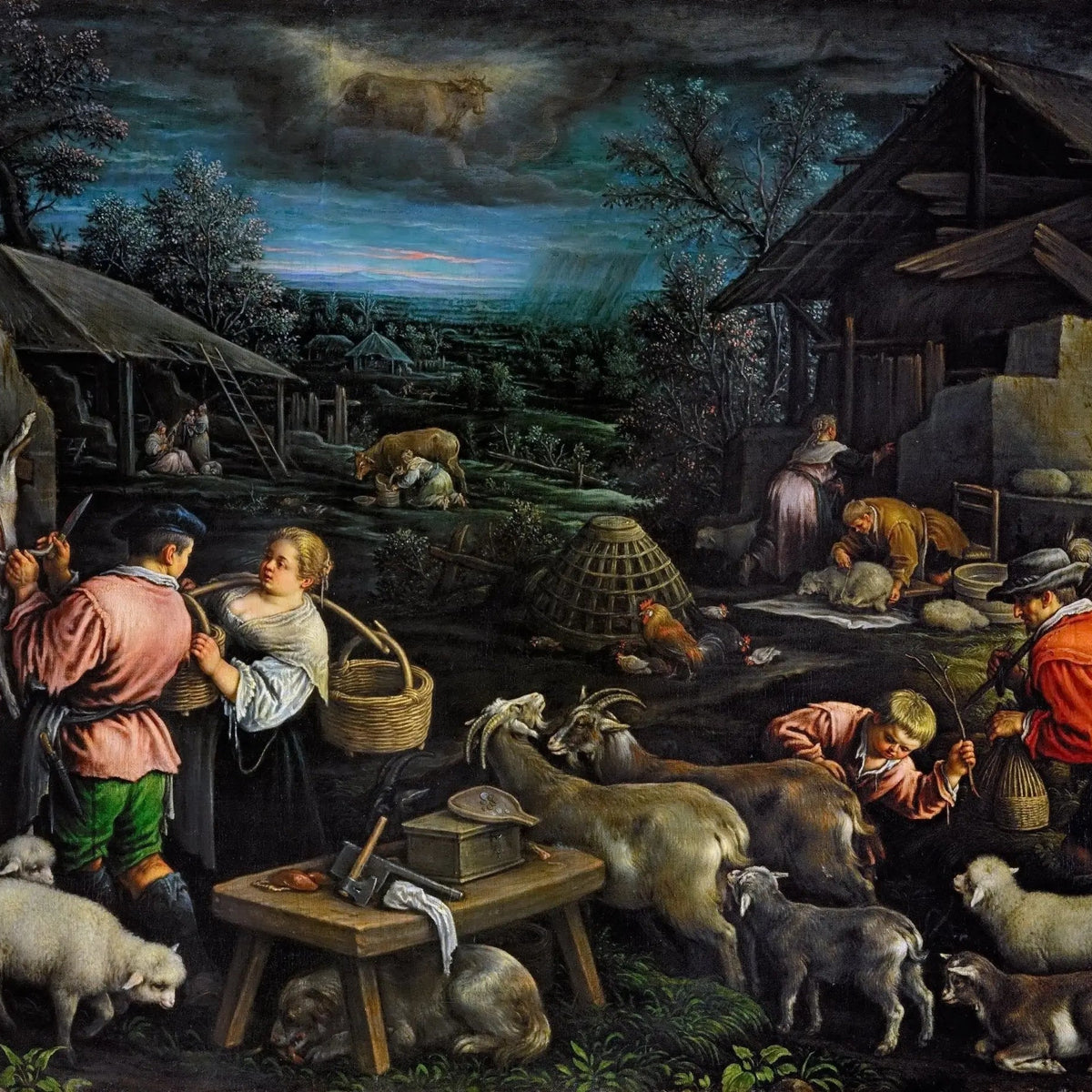 People Oil Painting - Rural Scene with Animals and Figures - Oil Painting Haven