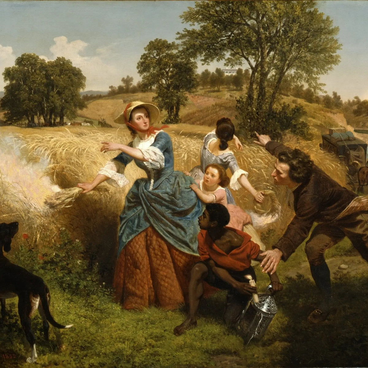 People Oil Painting - Rural Scene with Family and Dog - Oil Painting Haven