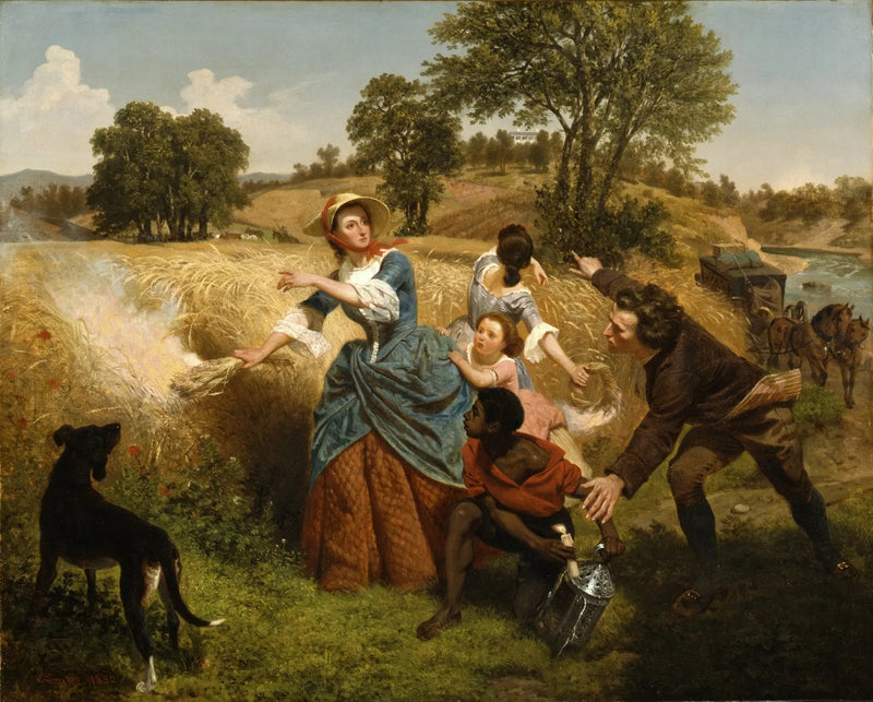 People Oil Painting - Rural Scene with Family and Dog - Oil Painting Haven