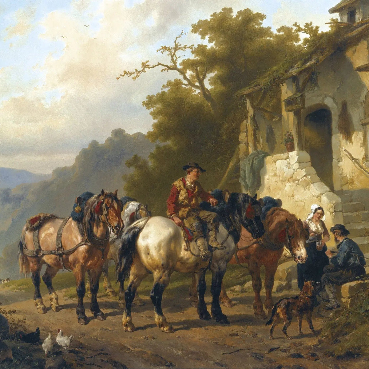 People Oil Painting - Rural Scene with Horses and Figures - Oil Painting Haven