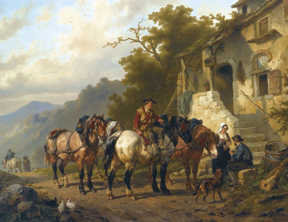 People Oil Painting - Rural Scene with Horses and Figures - Oil Painting Haven