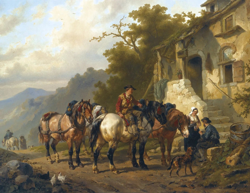 People Oil Painting - Rural Scene with Horses and Figures - Oil Painting Haven