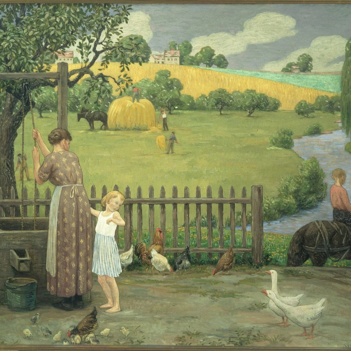 People Oil Painting - Rural Scene with Woman and Child - Oil Painting Haven