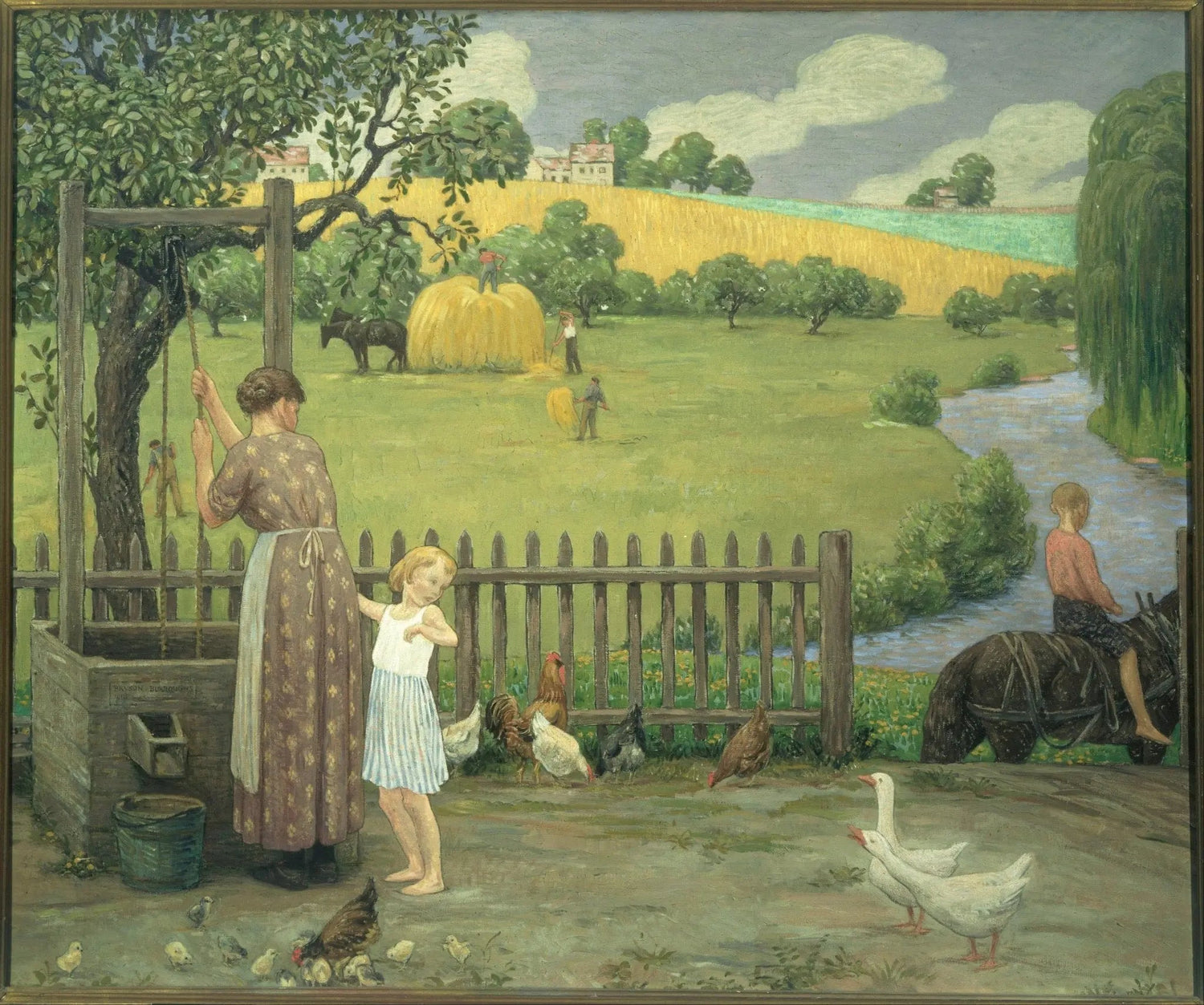 People Oil Painting - Rural Scene with Woman and Child - Oil Painting Haven