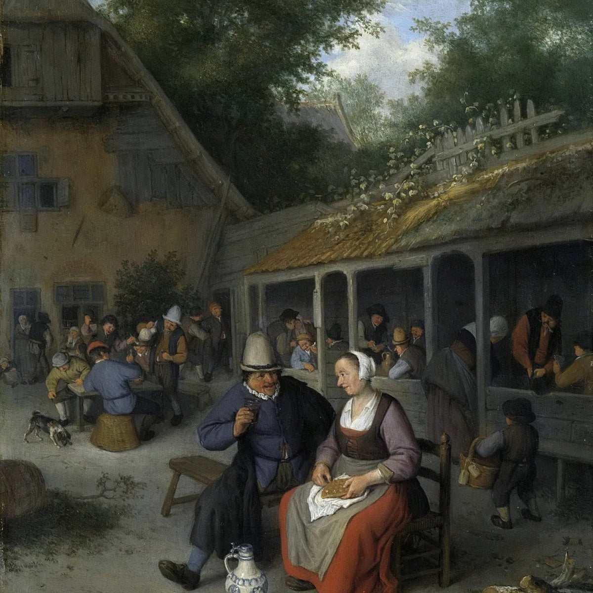 People Oil Painting - Rural Tavern Scene with Figures - Oil Painting Haven