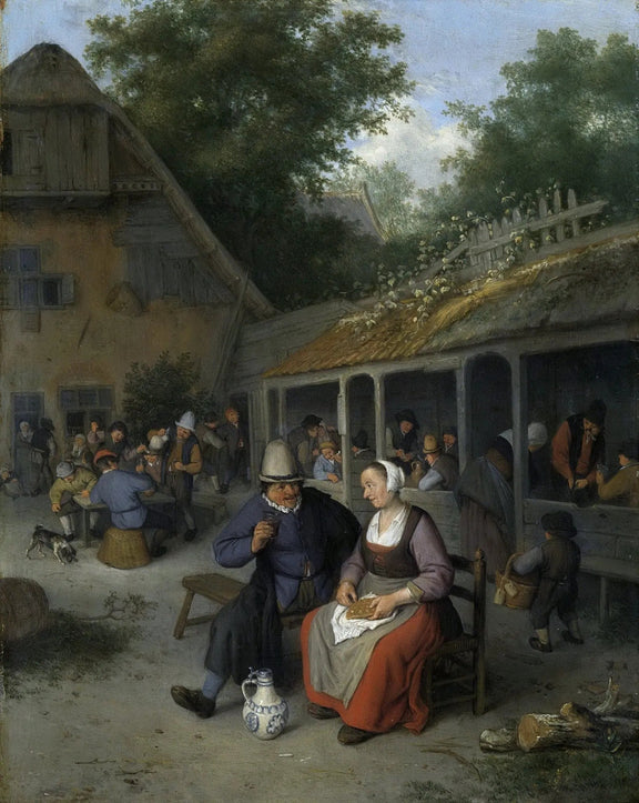 People Oil Painting - Rural Tavern Scene with Figures - Oil Painting Haven