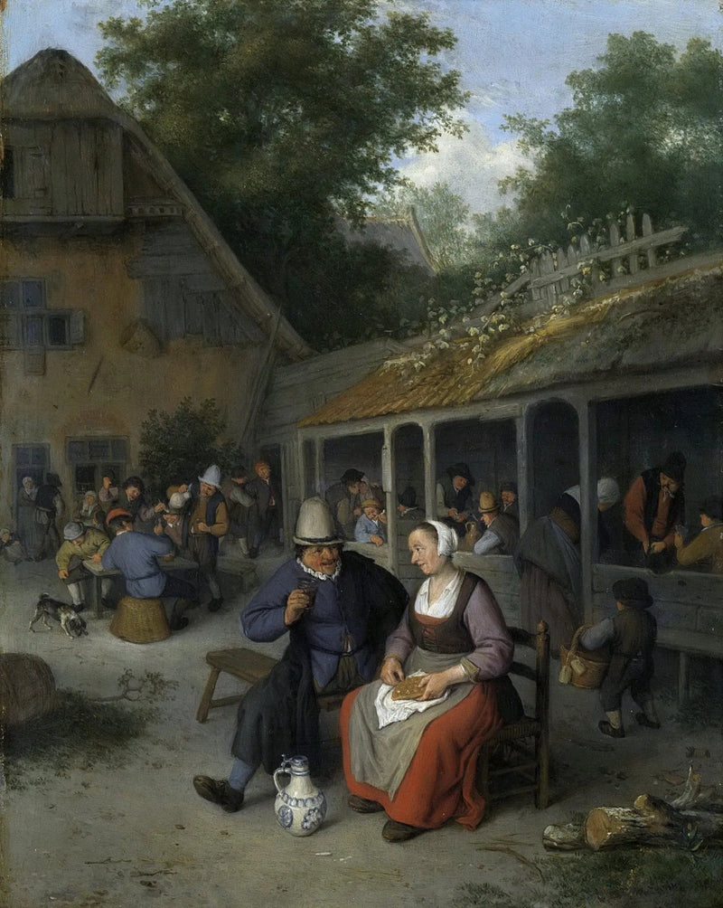 People Oil Painting - Rural Tavern Scene with Figures - Oil Painting Haven