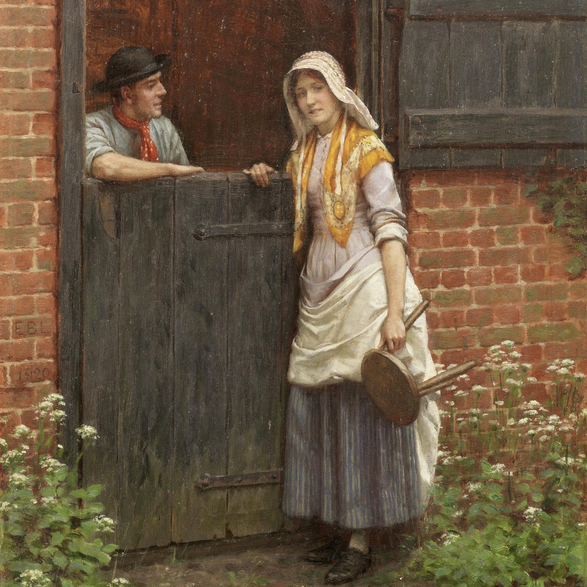 People Oil Painting - Rustic Couple at Cottage Door Scene - Oil Painting Haven