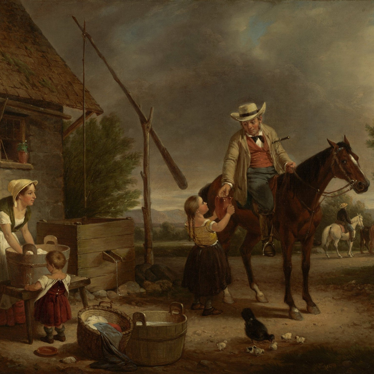 People Oil Painting - Rustic Farm Family with Horse Scene - Oil Painting Haven