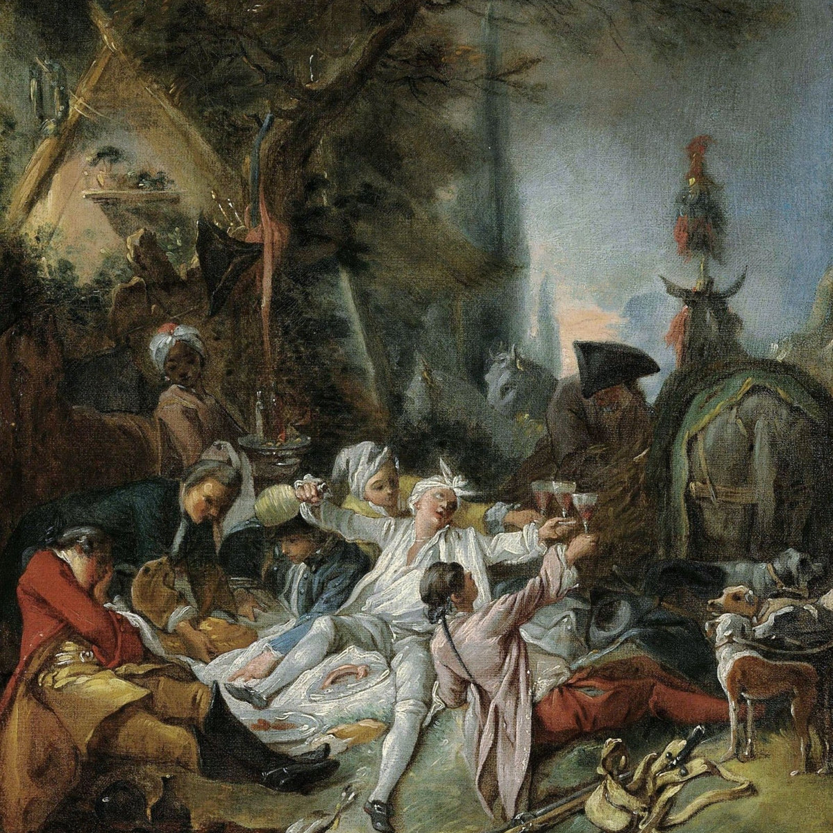 People Oil Painting - Rustic Feast Scene with Figures Outdoors - Oil Painting Haven
