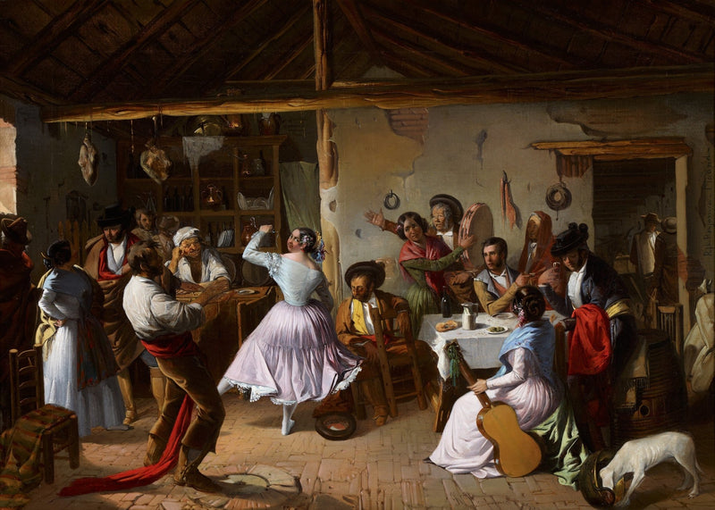 People Oil Painting - Rustic Inn Dance Scene with Musicians - Oil Painting Haven