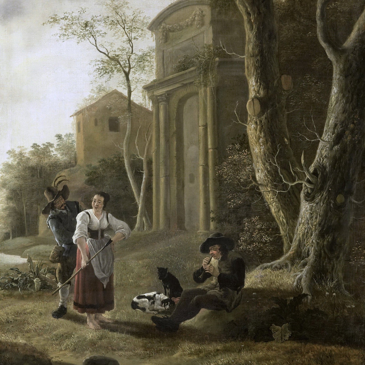People Oil Painting - Rustic Shepherd Scene with Village Figures - Oil Painting Haven