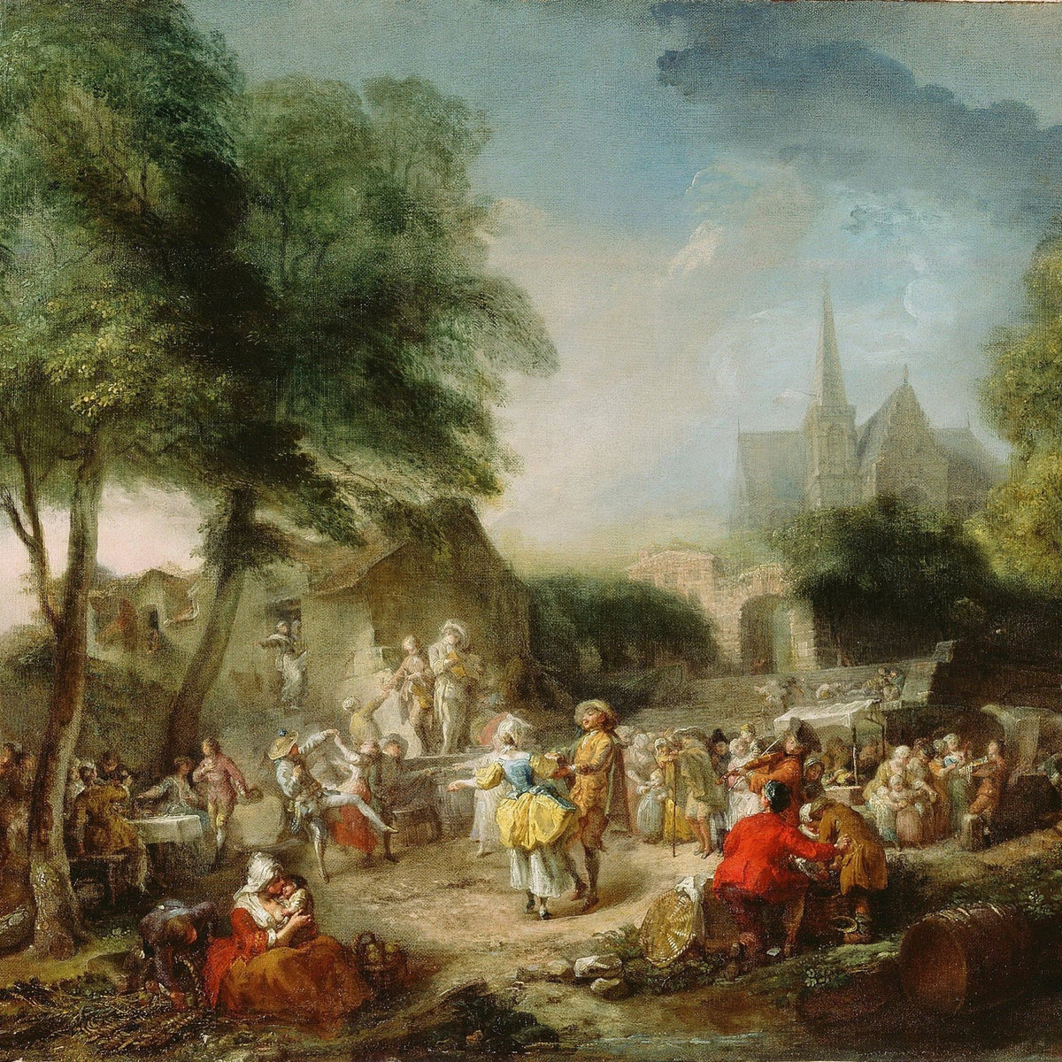 People Oil Painting - Rustic Village Dance Scene with Figures - Oil Painting Haven
