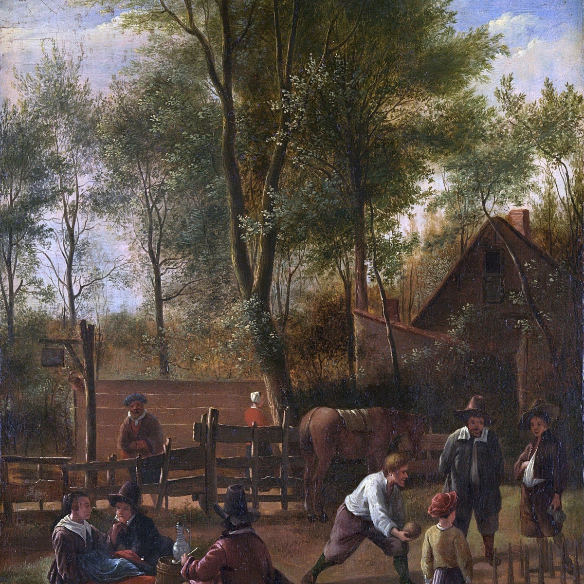 People Oil Painting - Rustic Village Life with Figures Scene - Oil Painting Haven