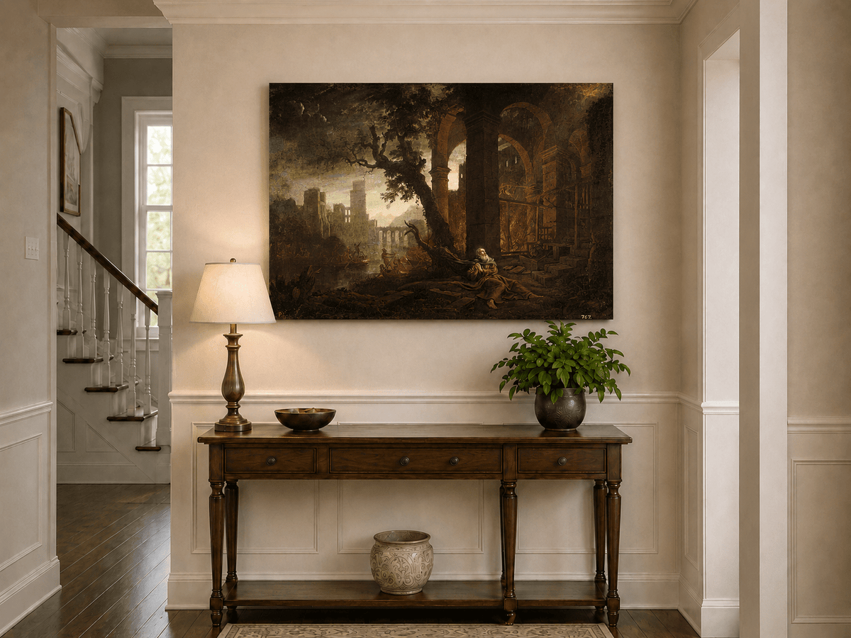 People Oil Painting - Saint in Ruins Landscape with Figures