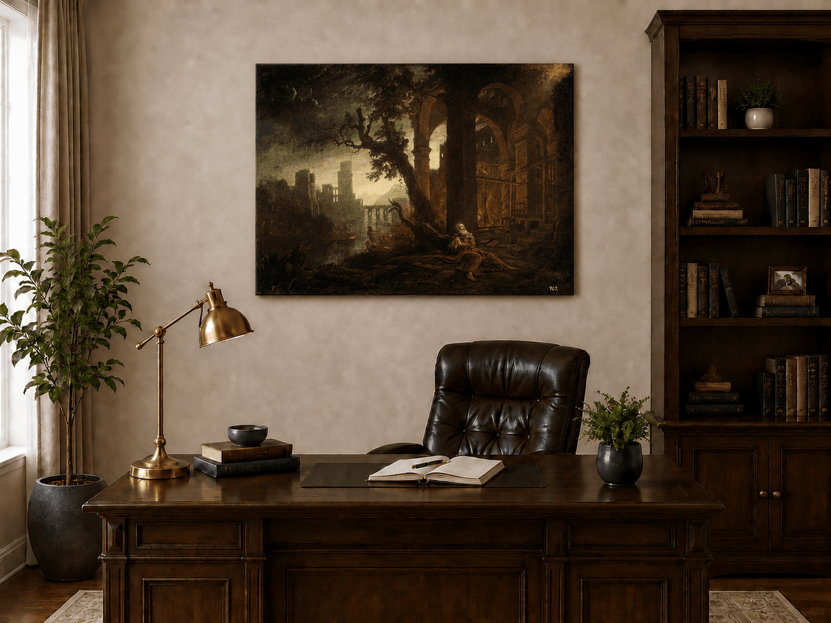 People Oil Painting - Saint in Ruins Landscape with Figures
