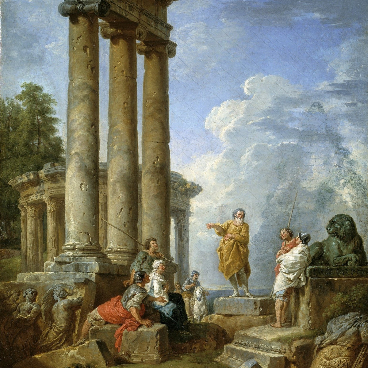 People Oil Painting - Saint Preaching Among Roman Ruins - Oil Painting Haven