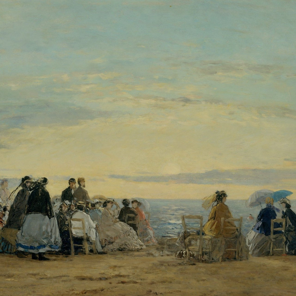 People Oil Painting - Seaside Figures at Sunset Beach Scene - Oil Painting Haven
