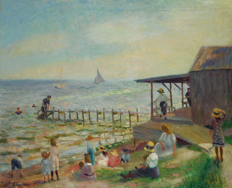 People Oil Painting - Seaside Leisure Scene with Families - Oil Painting Haven